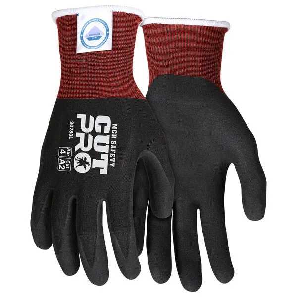 90780L MCR Safety Cut Resistant Gloves, Diamond Tech, Large, Black, 18 ga THK