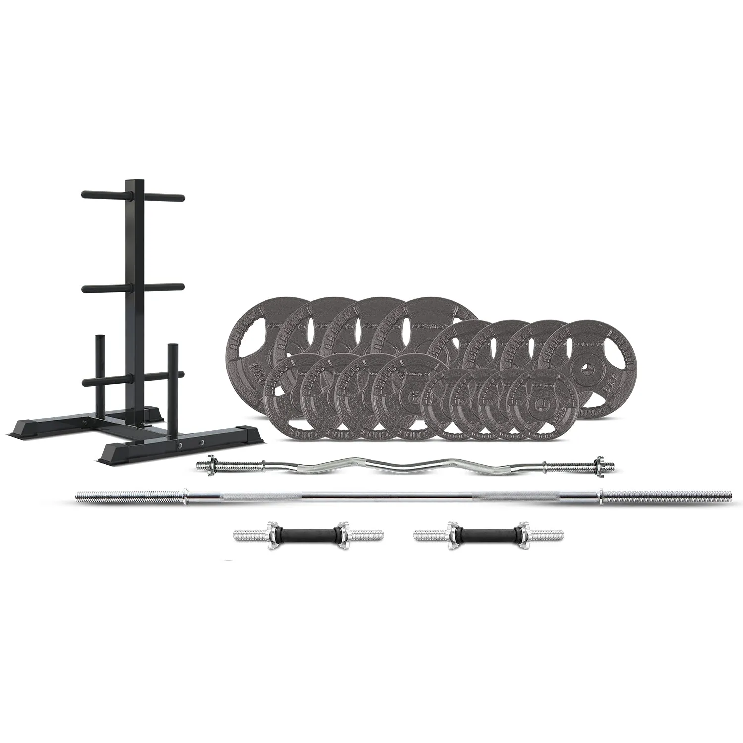 90kg Cast Iron Barbell Weight Set with Tree & Bars