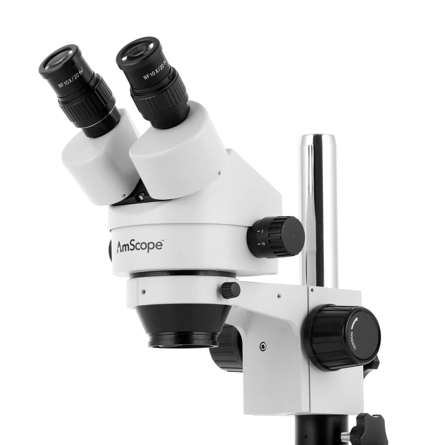 AmScope SM-1 Series Inspection and Dissecting Zoom Binocular Stereo Microscope with 150W Halogen Dual Gooseneck & Ring Lights and Optional Digital Camera on Compact Pillar Stand