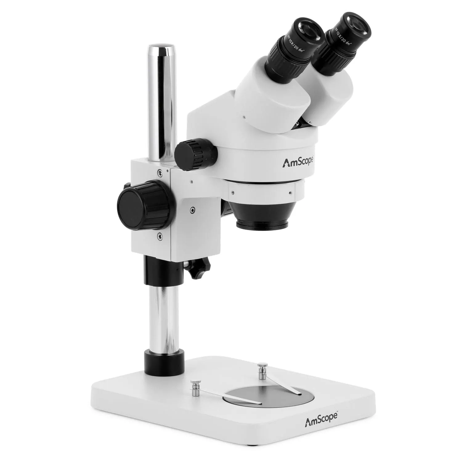 AmScope SM-1 Series Inspection and Dissecting Zoom Binocular Stereo Microscope with 150W Halogen Dual Gooseneck & Ring Lights and Optional Digital Camera on Compact Pillar Stand