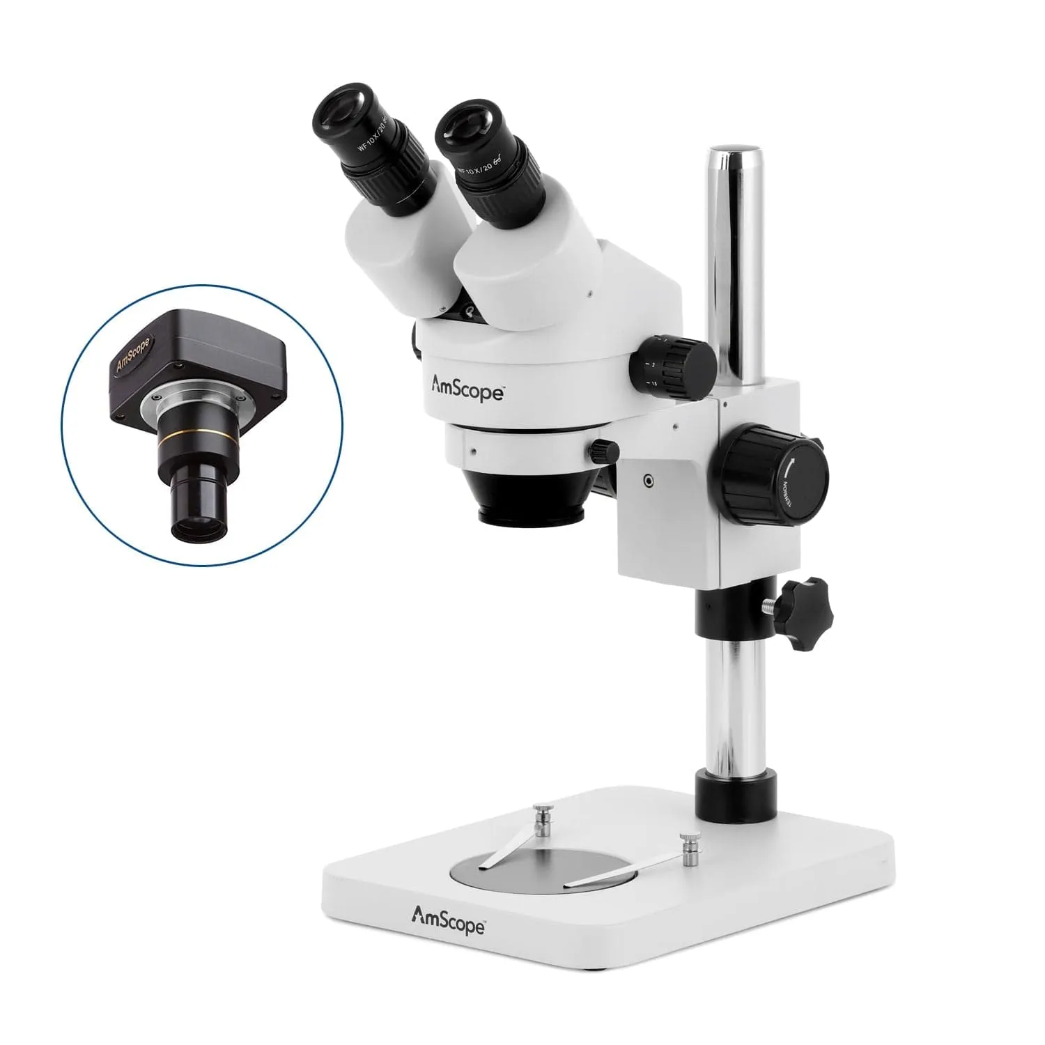 AmScope SM-1 Series Inspection and Dissecting Zoom Binocular Stereo Microscope with Optional Digital Camera on Compact Pillar Stand