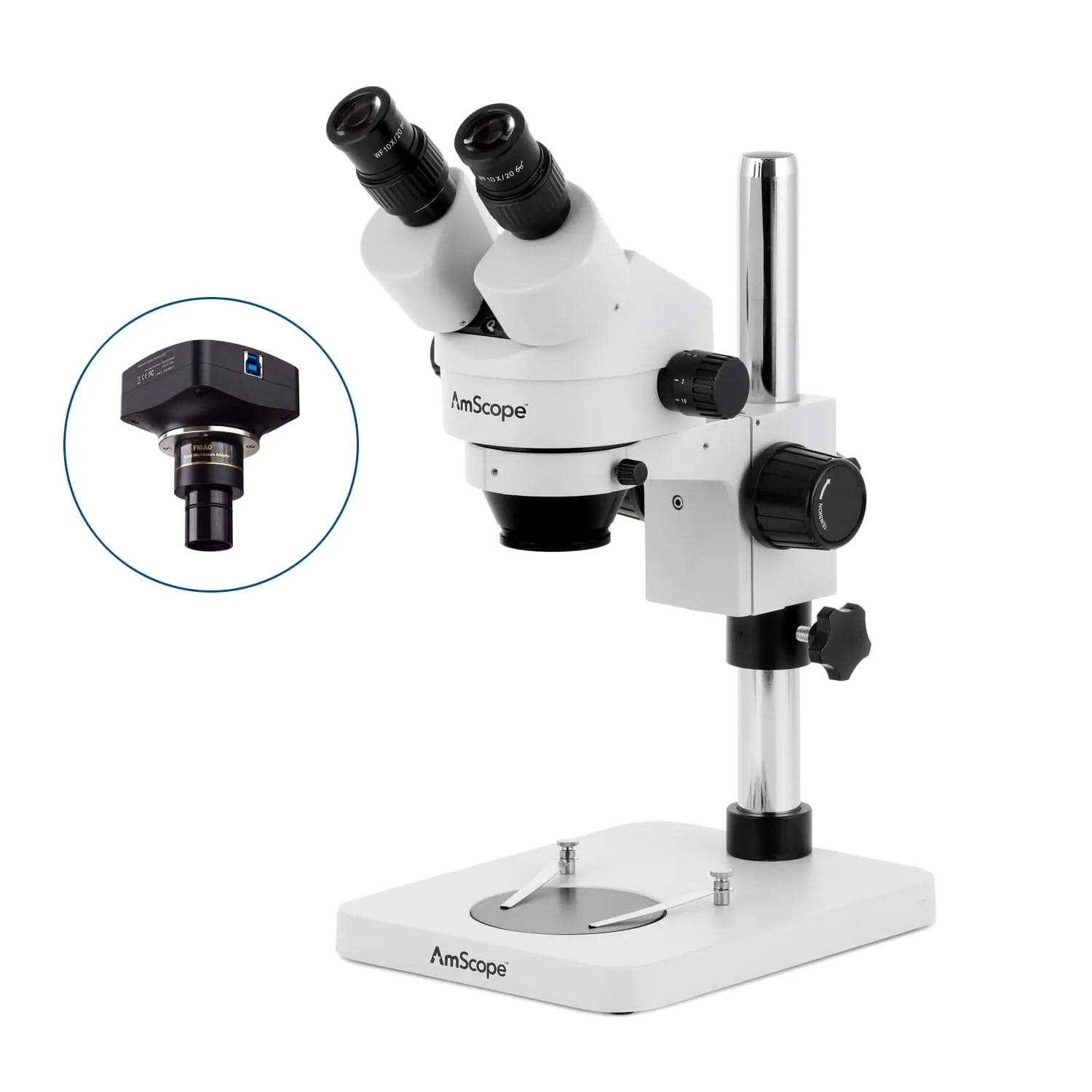 AmScope SM-1 Series Inspection and Dissecting Zoom Binocular Stereo Microscope with Optional Digital Camera on Compact Pillar Stand