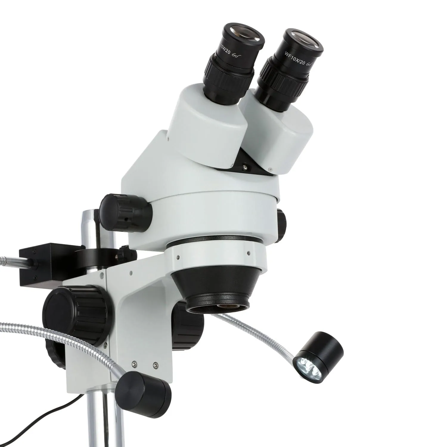 AmScope SM-1B Series Binocular Inspection and Dissecting Zoom Stereo Microscope 7X-45X Magnification w/8W LED Dual Gooseneck Illuminator   Optional Digital Camera on Compact Pillar Stand