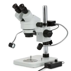 AmScope SM-1B Series Binocular Inspection and Dissecting Zoom Stereo Microscope 7X-45X Magnification w/8W LED Dual Gooseneck Illuminator   Optional Digital Camera on Compact Pillar Stand