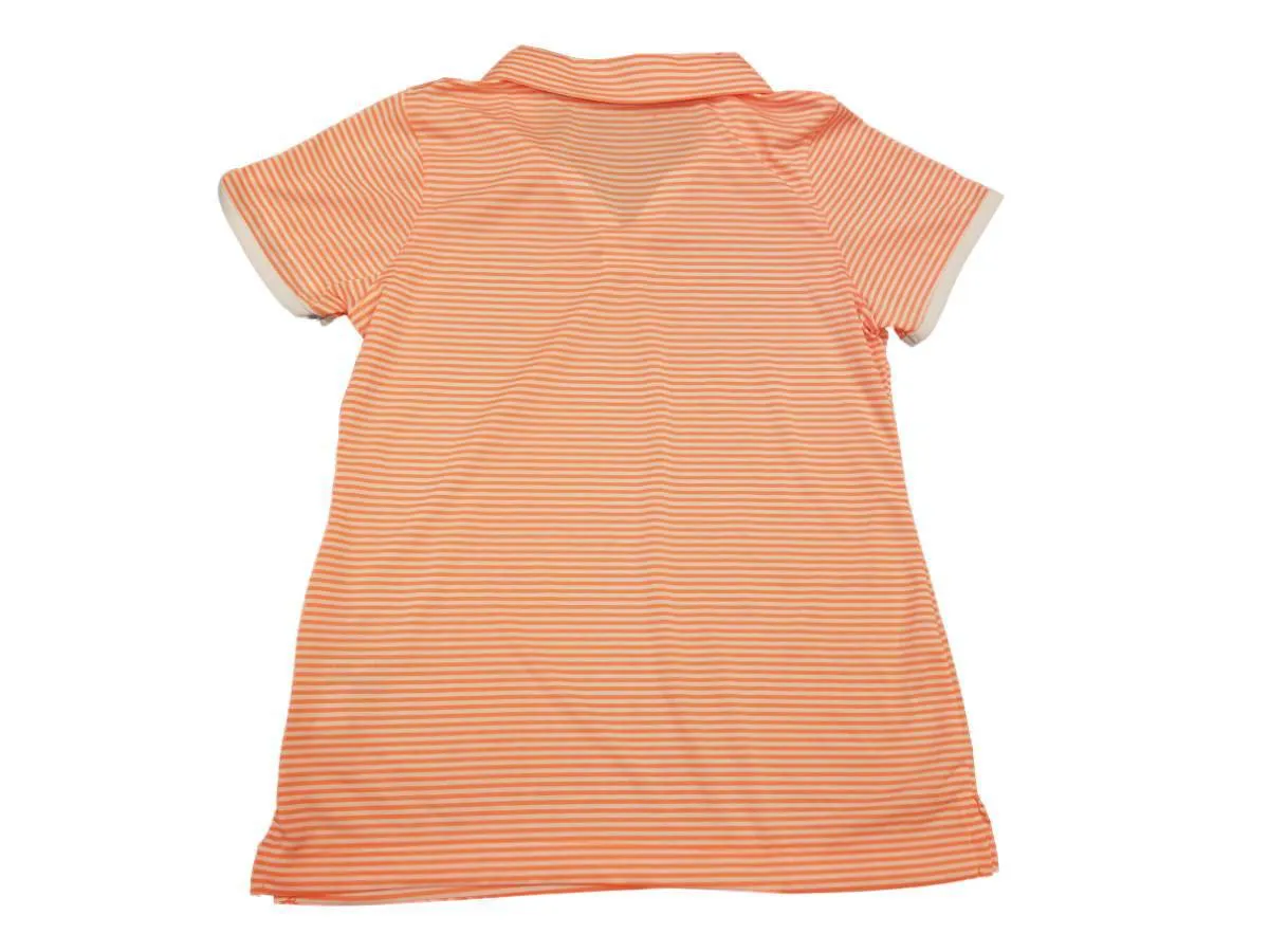 Antigua Desert Dry PRF 72 WOMENS Neon Coral White Stripe Golf Polo T-Shirt (M)