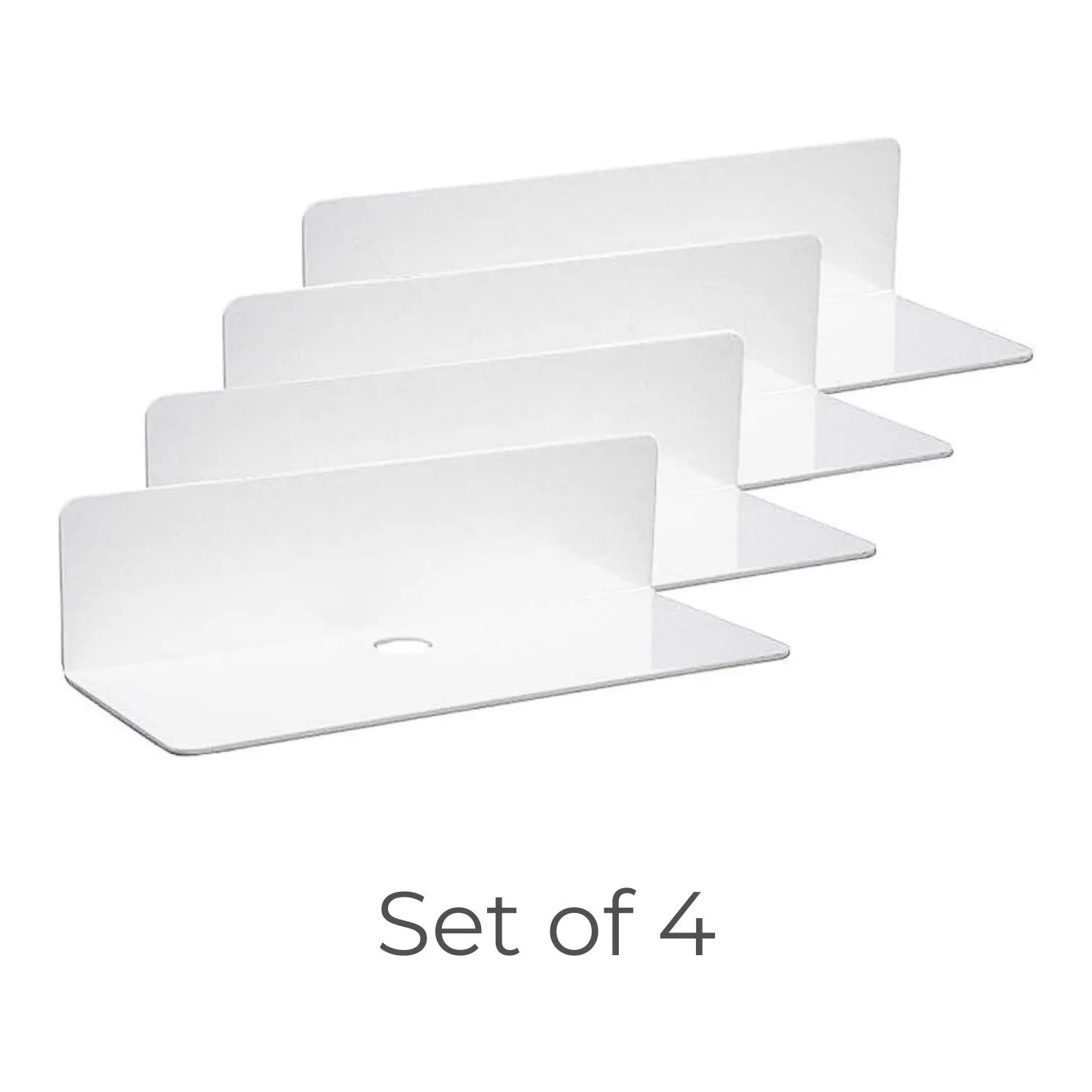 Easy Install Acrylic Floating Shelves with Clips - Set of 4