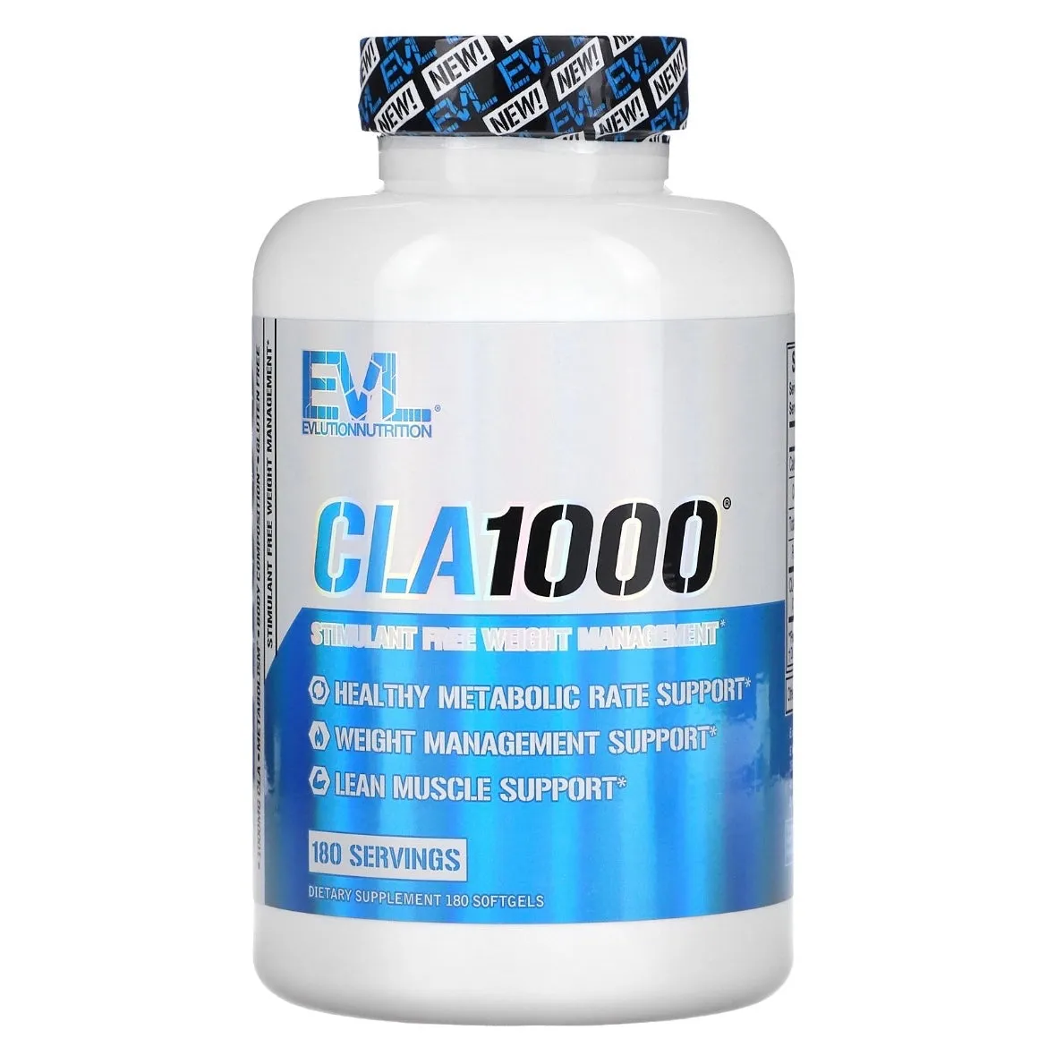 EVLution Nutrition CLA1000 Stimulant Free Weight Management 180 Softgels Exp Jan 2026