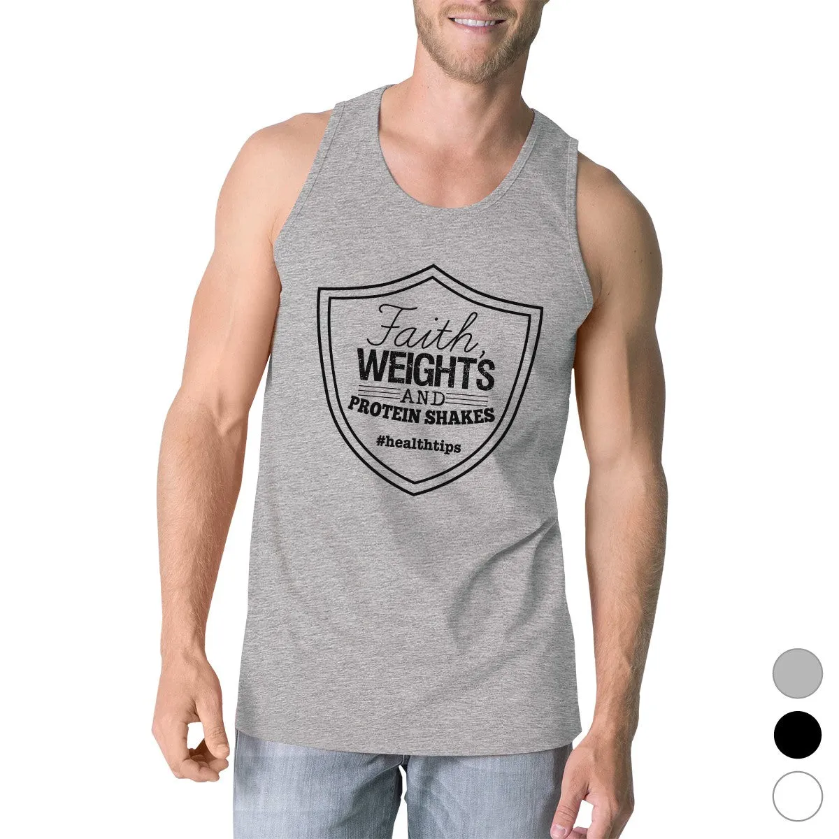 Faith Weights Mens Funny Work Out Tank Top Gift Funny Gym Friends