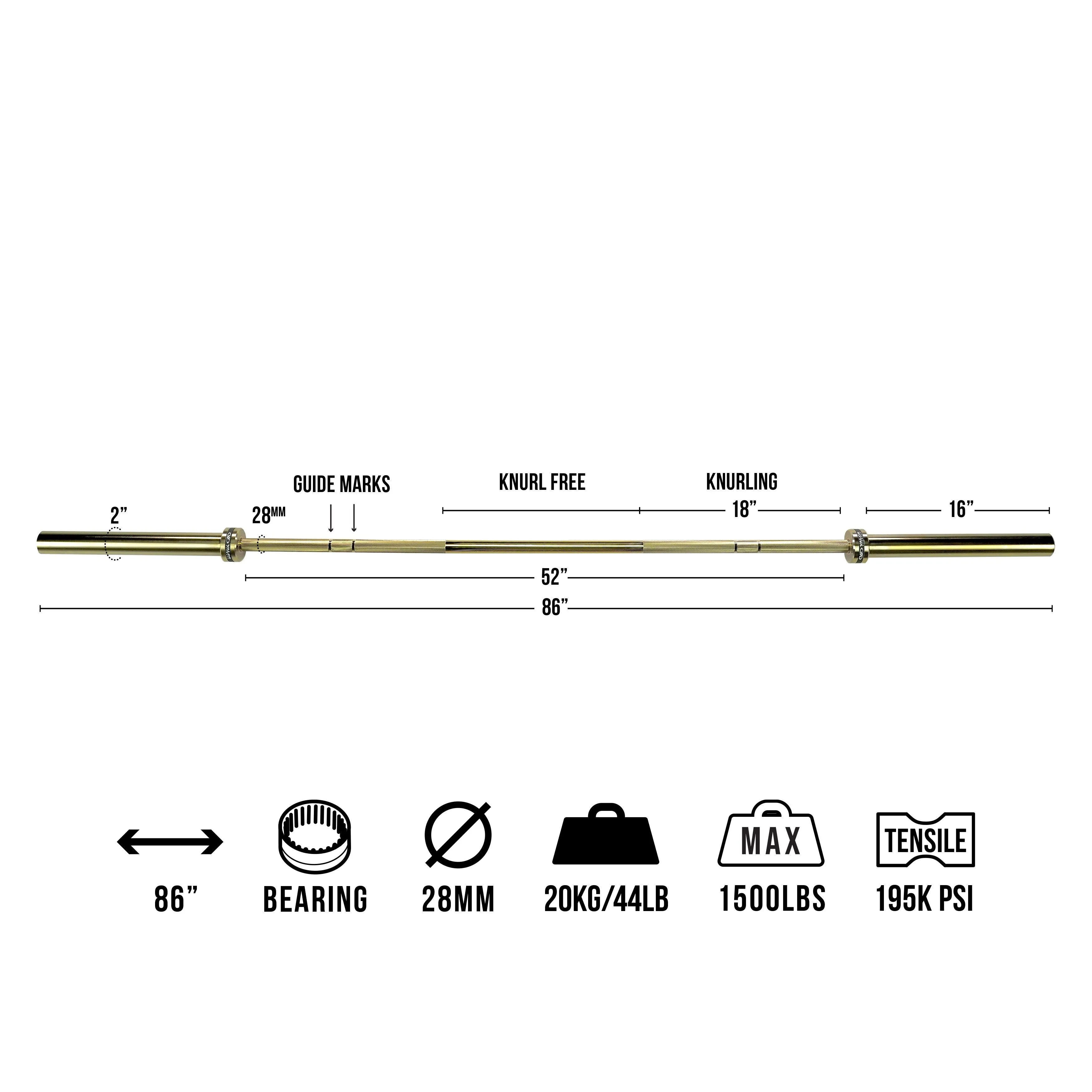 Gold Coated Needle Bearing Barbell 86" 28mm