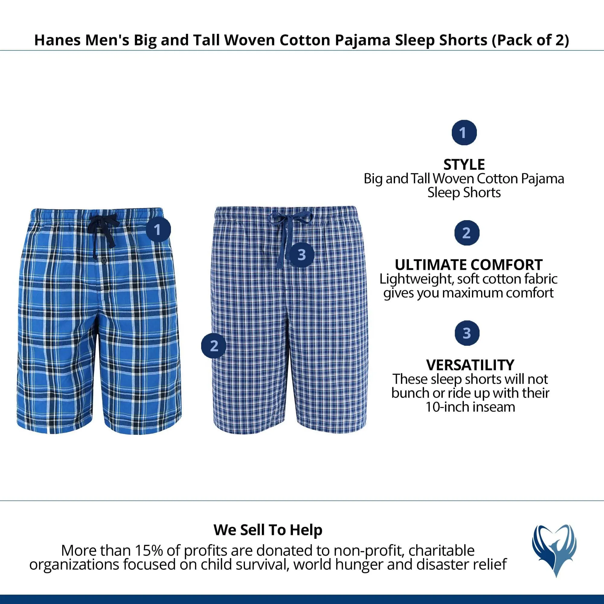 Hanes Men's Big and Tall Woven Cotton Pajama Sleep Shorts (Pack of 2)