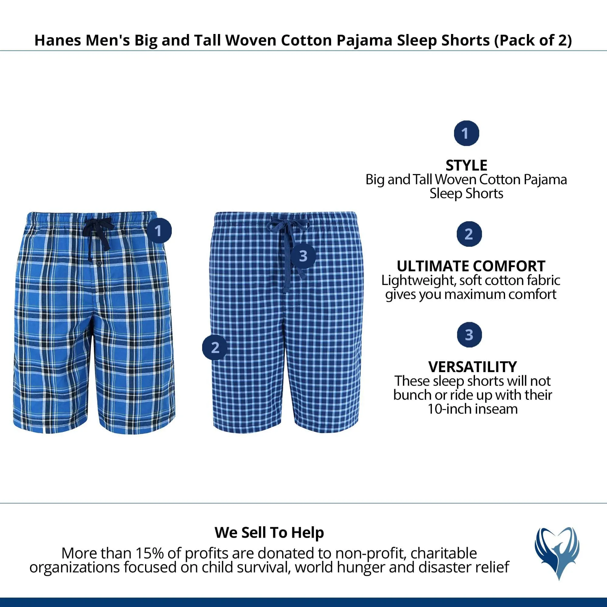 Hanes Men's Big and Tall Woven Cotton Pajama Sleep Shorts (Pack of 2)