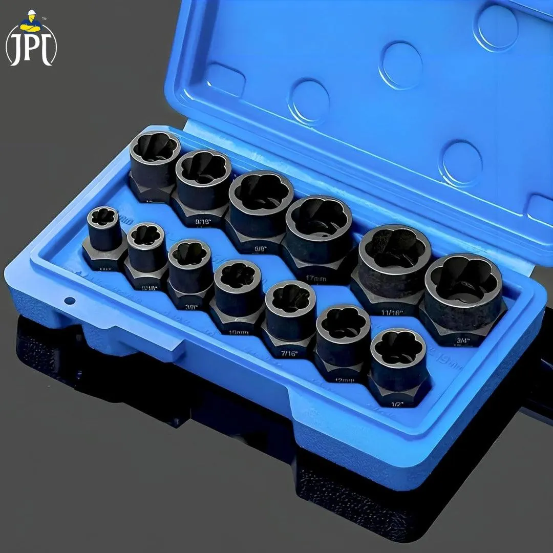 JPT Bolt Extractor Set,13Pcs Impact Bolt & Nut Remover Set,3/8'' Drive Extraction Socket Set,Cr-Mo Steel