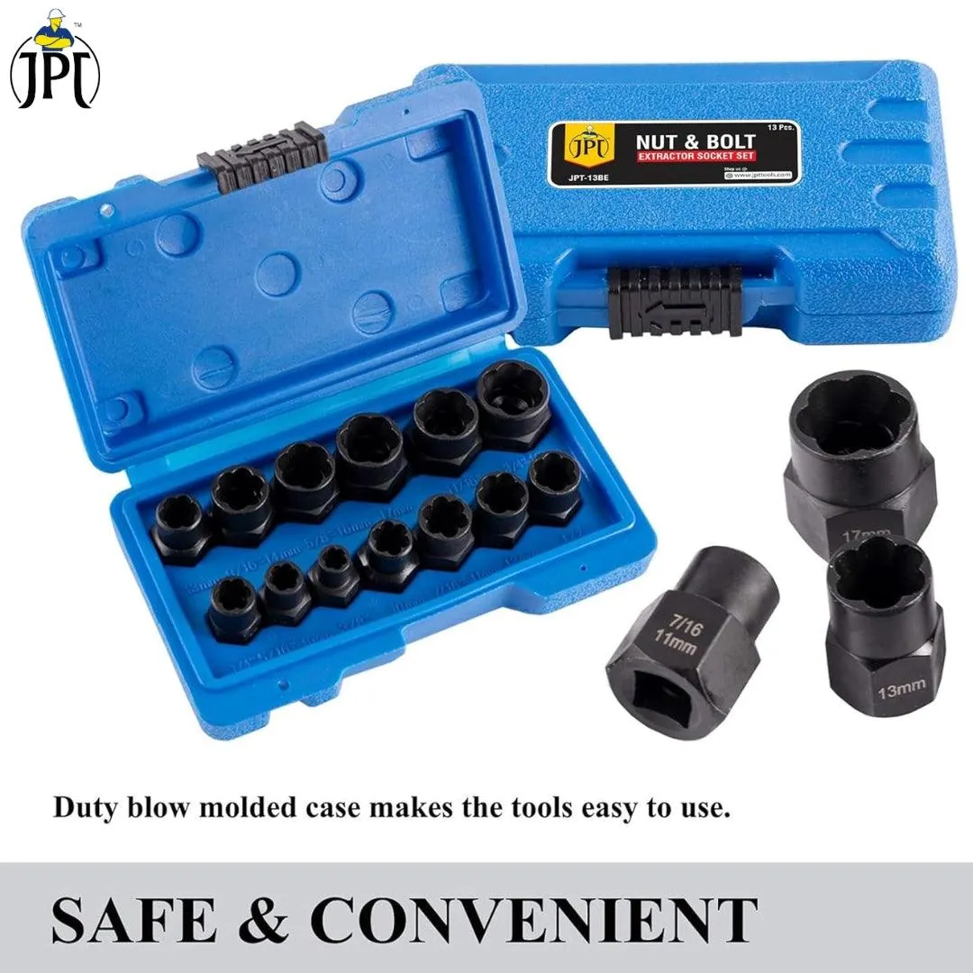 JPT Bolt Extractor Set,13Pcs Impact Bolt & Nut Remover Set,3/8'' Drive Extraction Socket Set,Cr-Mo Steel