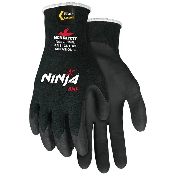 N9878BNFS MCR Safety Ninja Cut Resistant Gloves, Kevlar/Steel, Small, Black