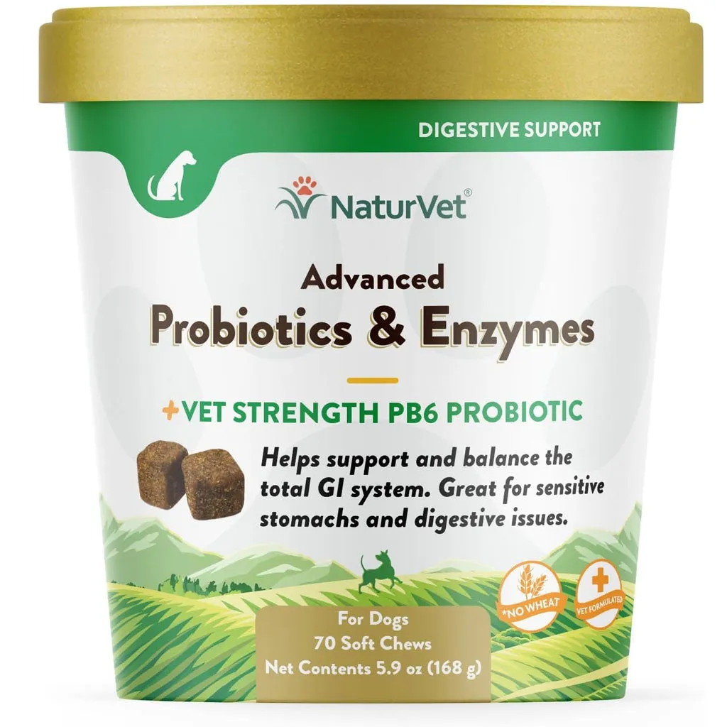 NaturVet Advanced Probiotics & Enzymes Soft Chews Plus Vet Strength PB6 Probiotic for Dogs, 70 count