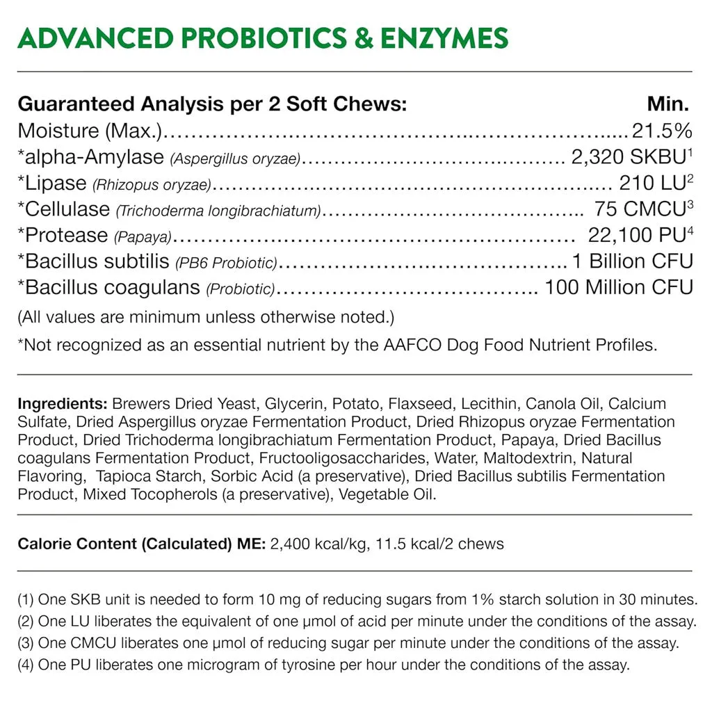 NaturVet Advanced Probiotics & Enzymes Soft Chews Plus Vet Strength PB6 Probiotic for Dogs, 70 count