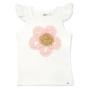 oh baby! Baby Rib Flutter Sleeve Tank - Ruffle Flower Applique - Cream