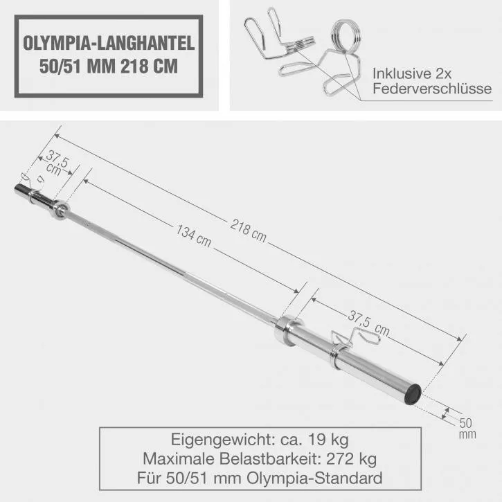 Olympic Barbell Bar 50/51mm -  218cm