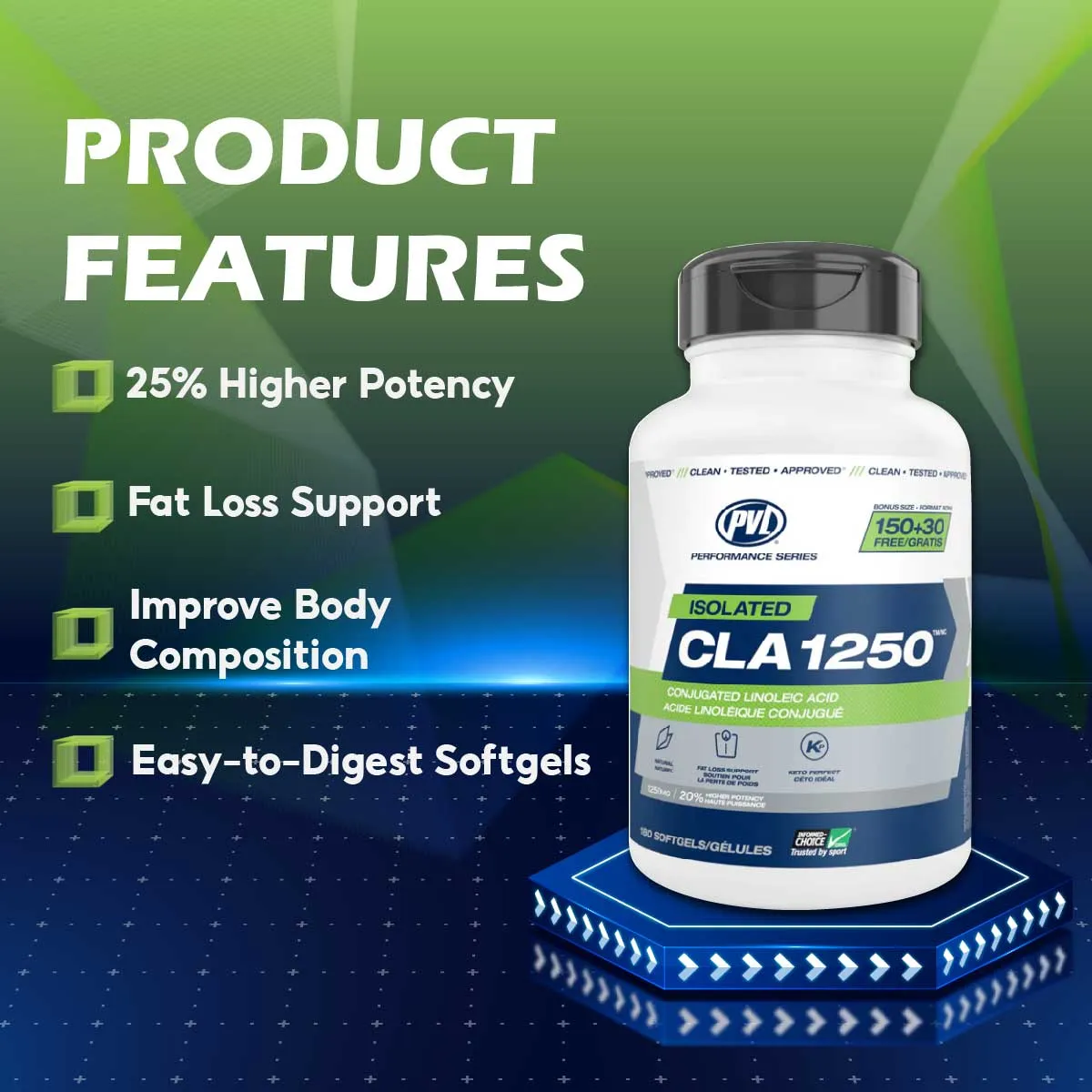 PVL Isolated CLA 1250, Fat Burner & Metabolism Booster, 180 Softgels