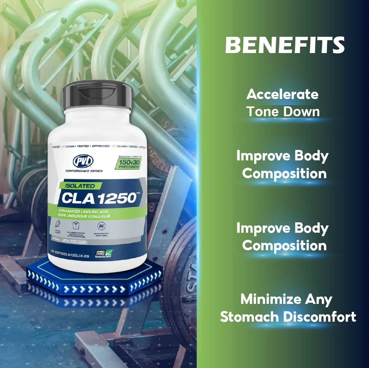 PVL Isolated CLA 1250, Fat Burner & Metabolism Booster, 180 Softgels