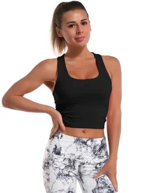 Racerback Athletic Crop Tank Tops black_Running