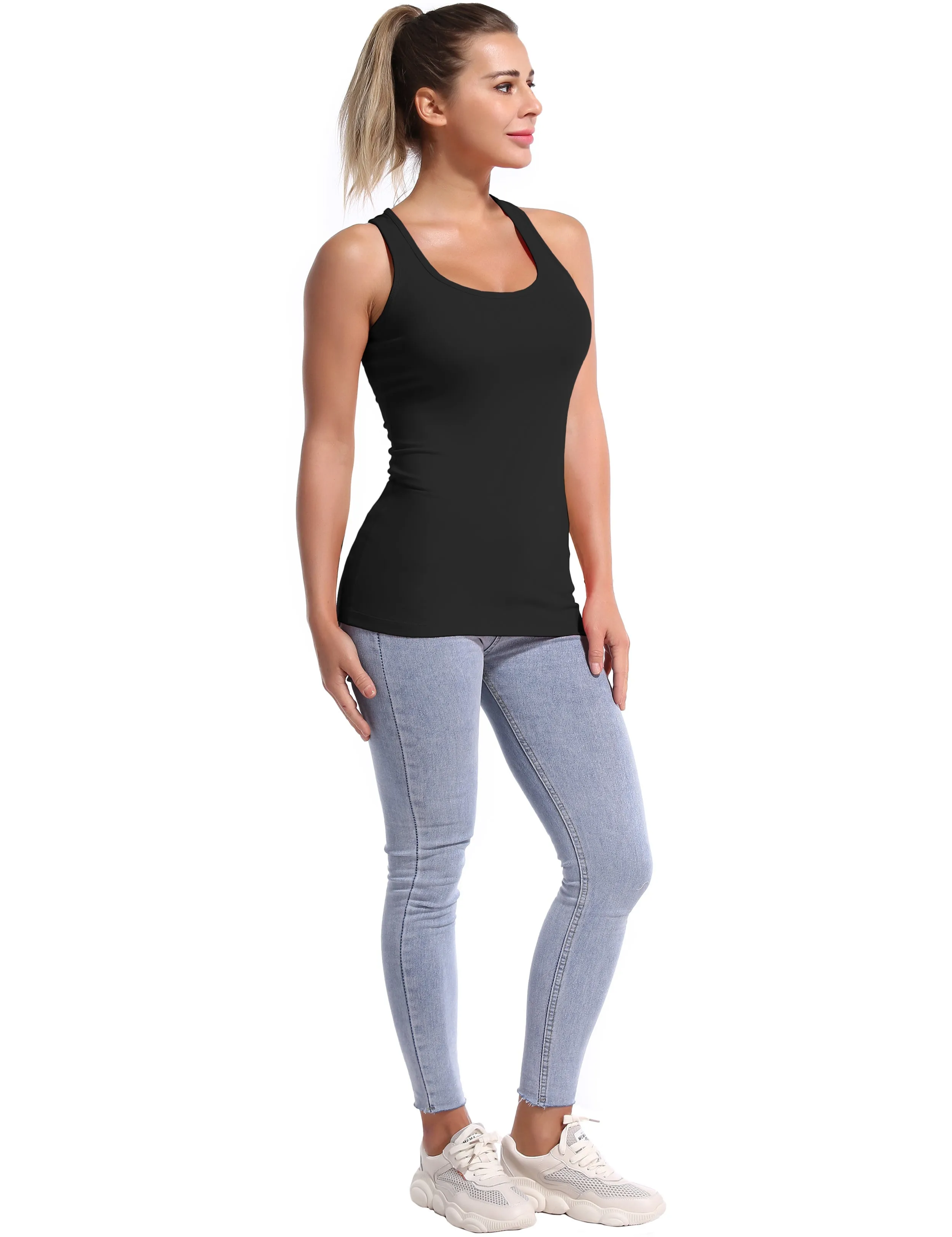 Racerback Athletic Tank Tops black_yoga