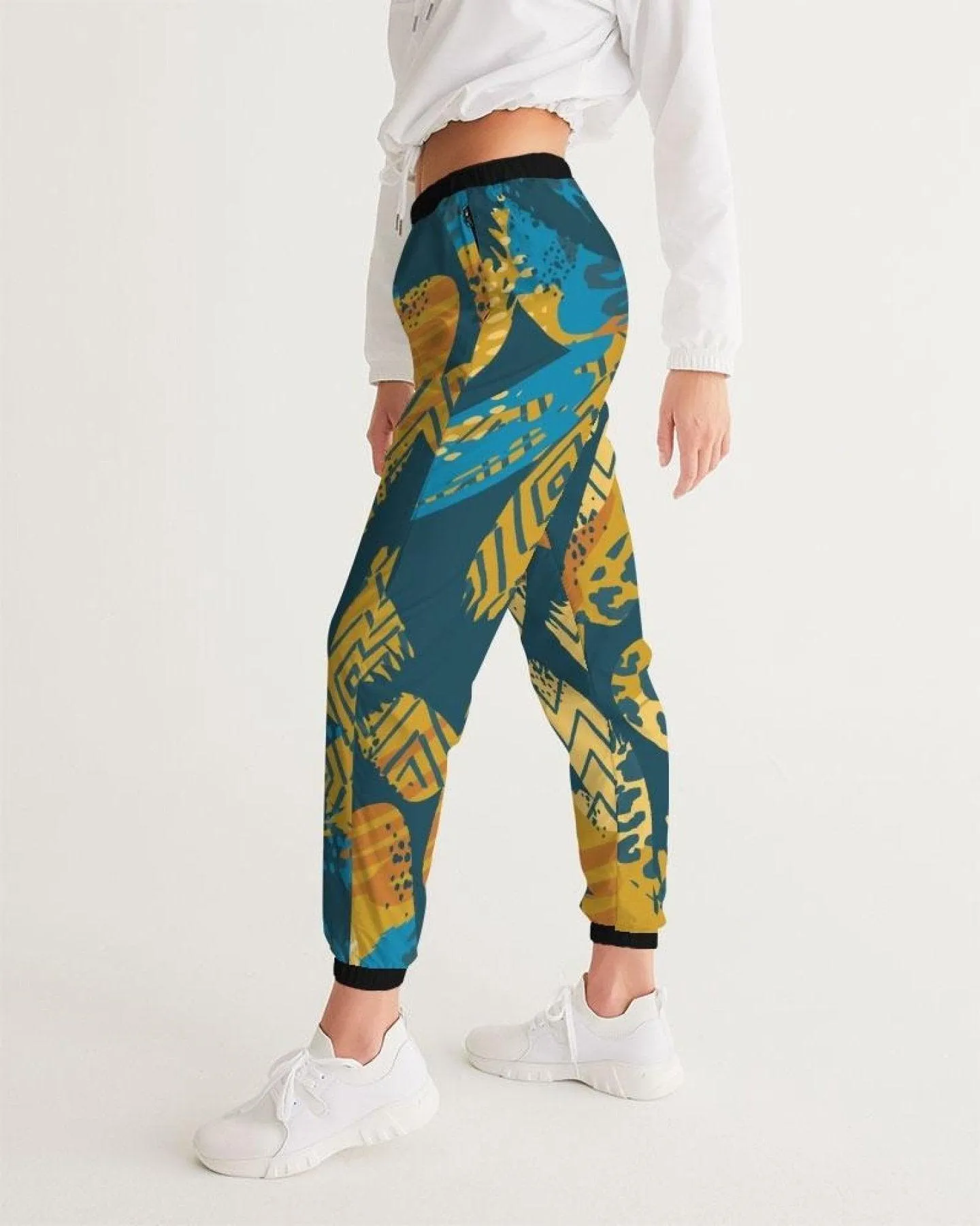 Womens Track Pants - Blue Multicolor Graphic Sports Pants